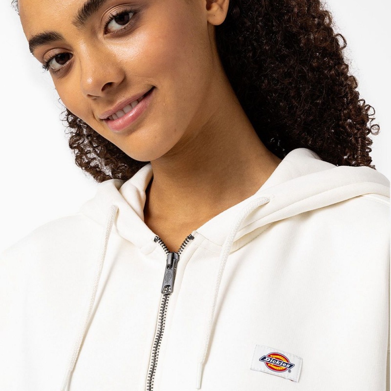 White Dickies Oakport Zip Women's Hoodie | 678-PYLCMS