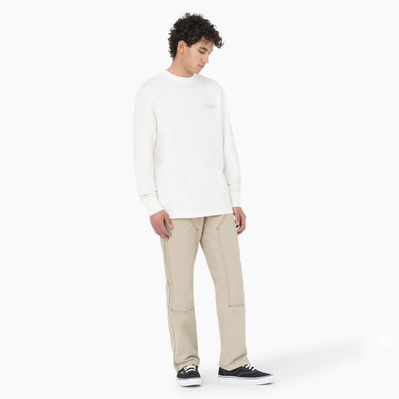 White Dickies Oatfield Long Sleeve Men's T-Shirt | 261-FNXHLI