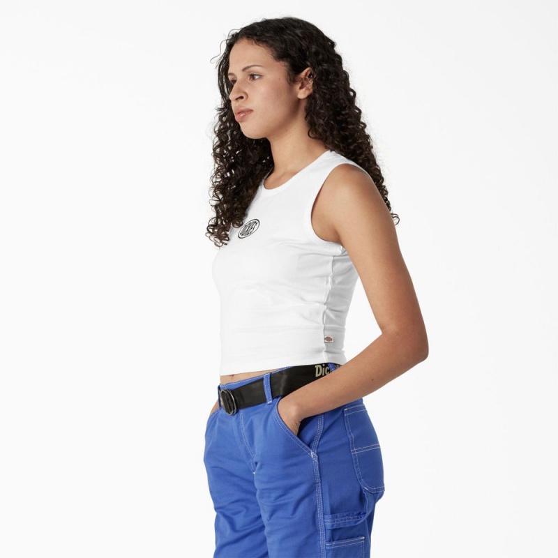 White Dickies Racerback Cropped Women's Tank Top | 274-YIOFGS