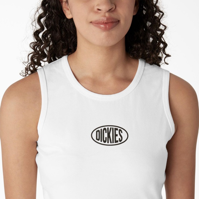 White Dickies Racerback Cropped Women's Tank Top | 274-YIOFGS