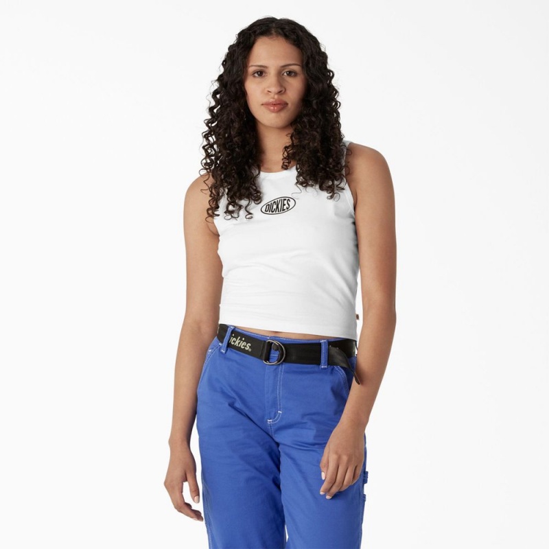 White Dickies Racerback Cropped Women\'s Tank Top | 274-YIOFGS