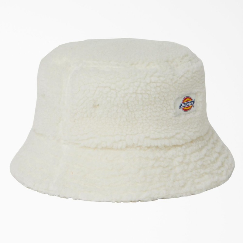 White Dickies Red Chute Fleece Bucket Women\'s Hat | 953-ADONJE