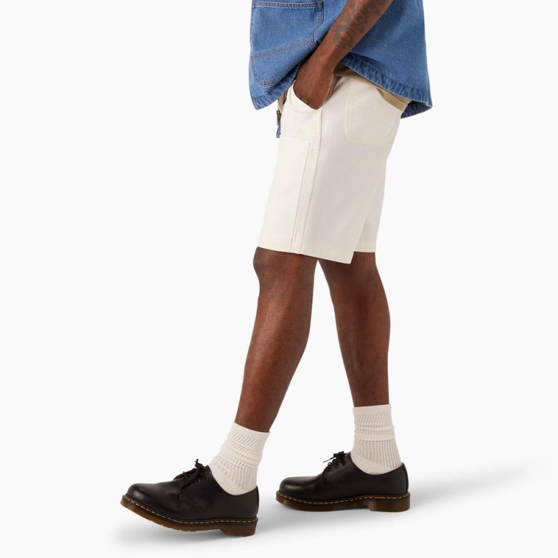 White Dickies Regular Fit Duck Canvas Chap Men's Shorts | 376-JWRHKZ