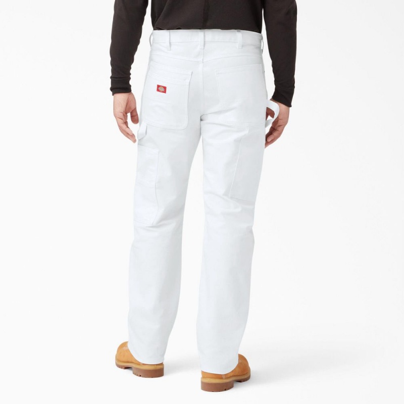 White Dickies Relaxed Fit Straight Leg Painter's Men's Pants | 148-NRSGKO