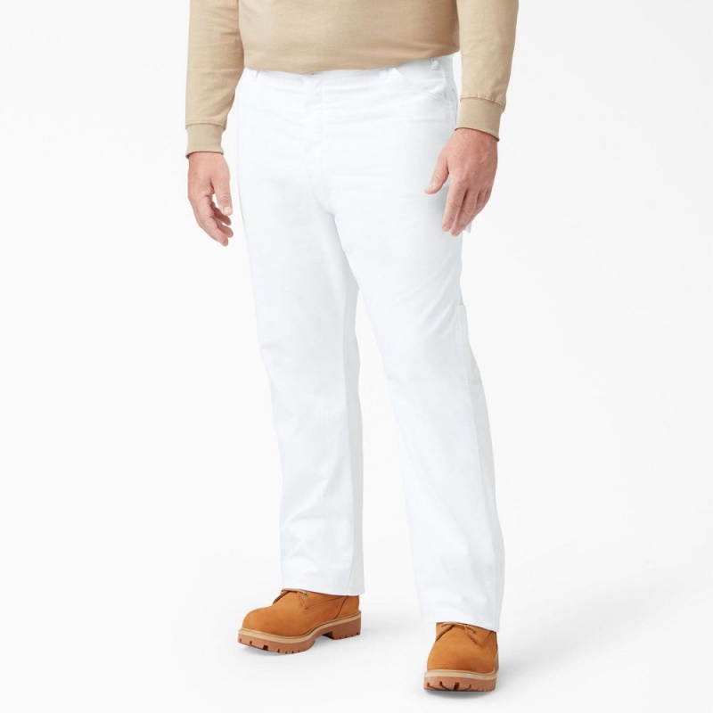 White Dickies Relaxed Fit Straight Leg Painter's Men's Pants | 148-NRSGKO