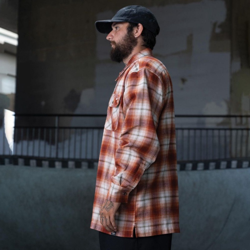 White Dickies Ronnie Sandoval Brushed Flannel Men's Shirt | 736-HOKTCF