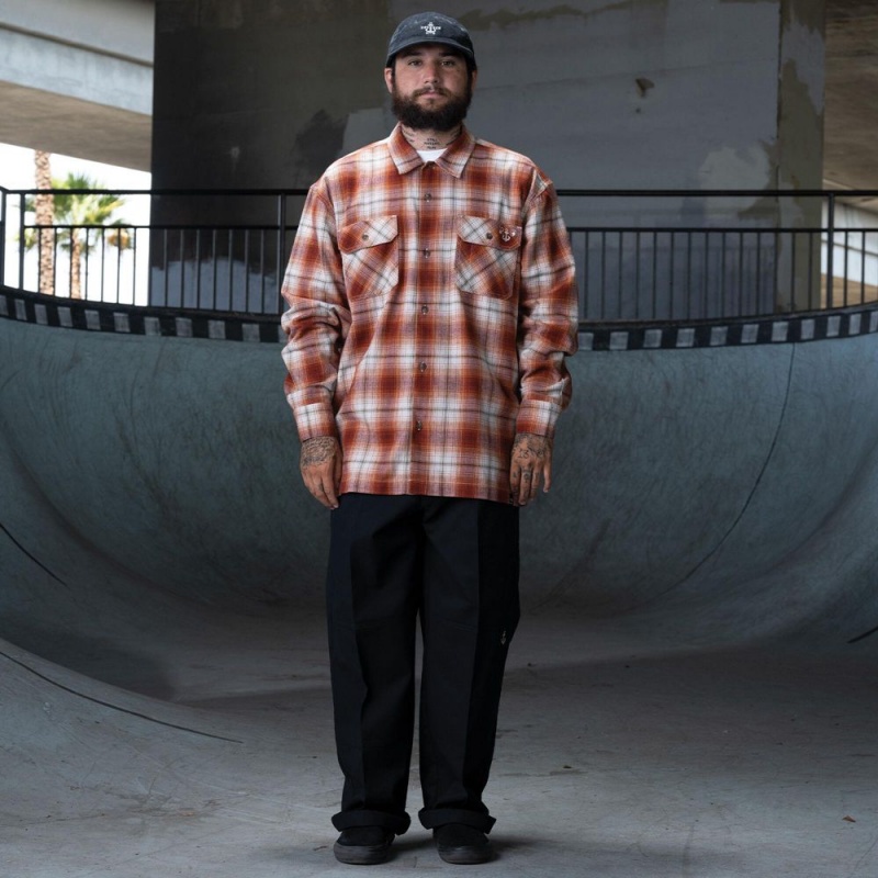 White Dickies Ronnie Sandoval Brushed Flannel Men's Shirt | 736-HOKTCF