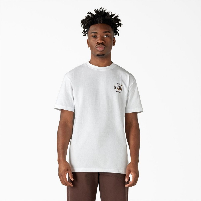 White Dickies Scorpion Heavyweight Men's T-Shirt | 806-MGLEIU