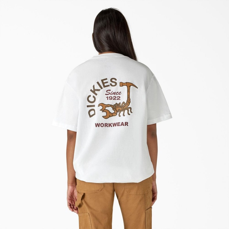 White Dickies Scorpion Heavyweight Men's T-Shirt | 806-MGLEIU