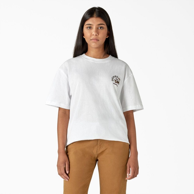 White Dickies Scorpion Heavyweight Men's T-Shirt | 806-MGLEIU