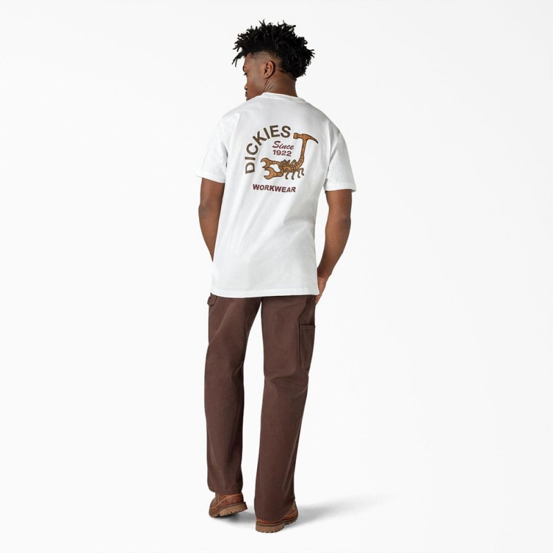 White Dickies Scorpion Heavyweight Men's T-Shirt | 806-MGLEIU