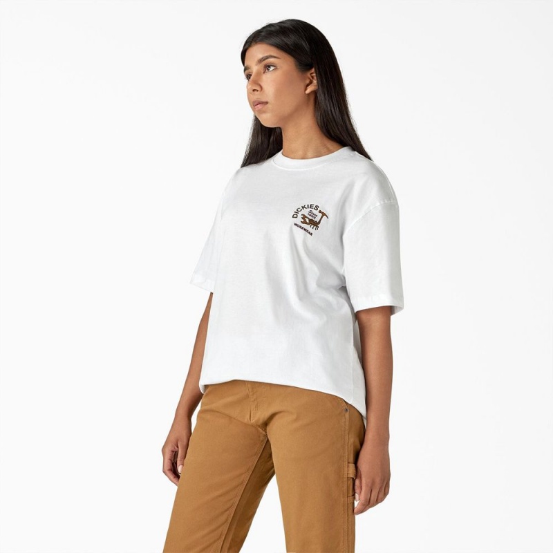 White Dickies Scorpion Heavyweight Women's T-Shirt | 753-UVYKAG