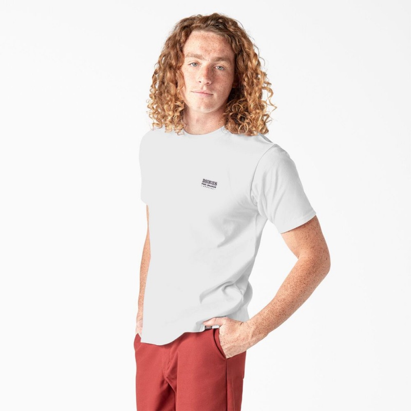 White Dickies Skateboarding Pool Drainage Graphic Men's T-Shirt | 381-TGMDHJ