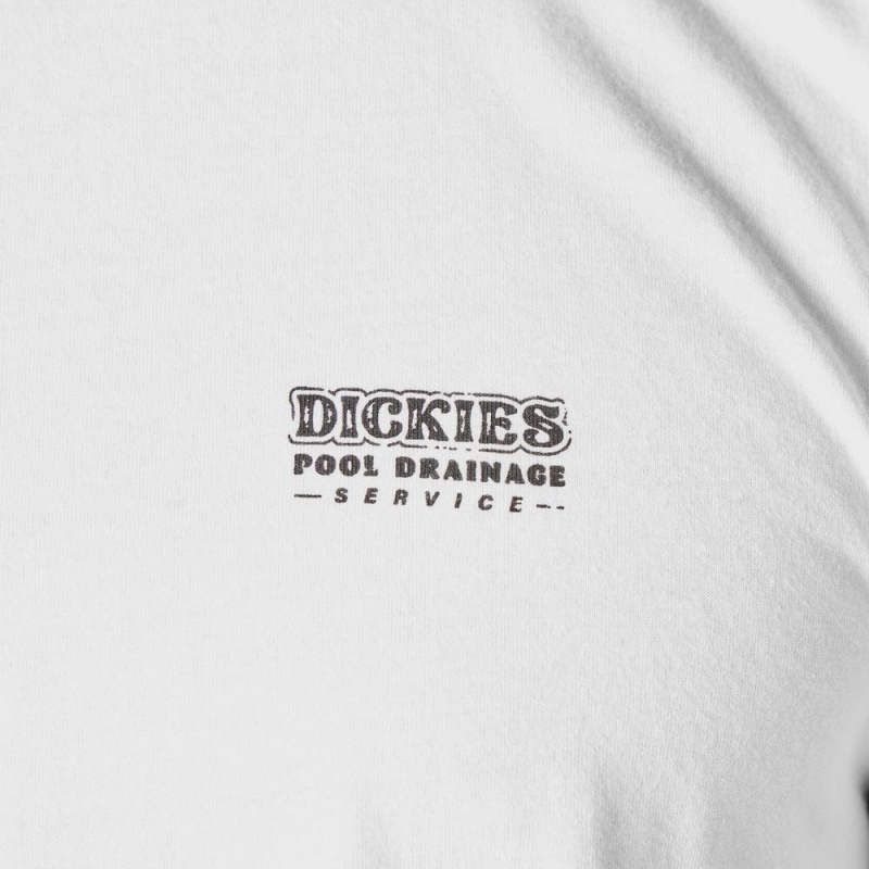 White Dickies Skateboarding Pool Drainage Graphic Men's T-Shirt | 381-TGMDHJ