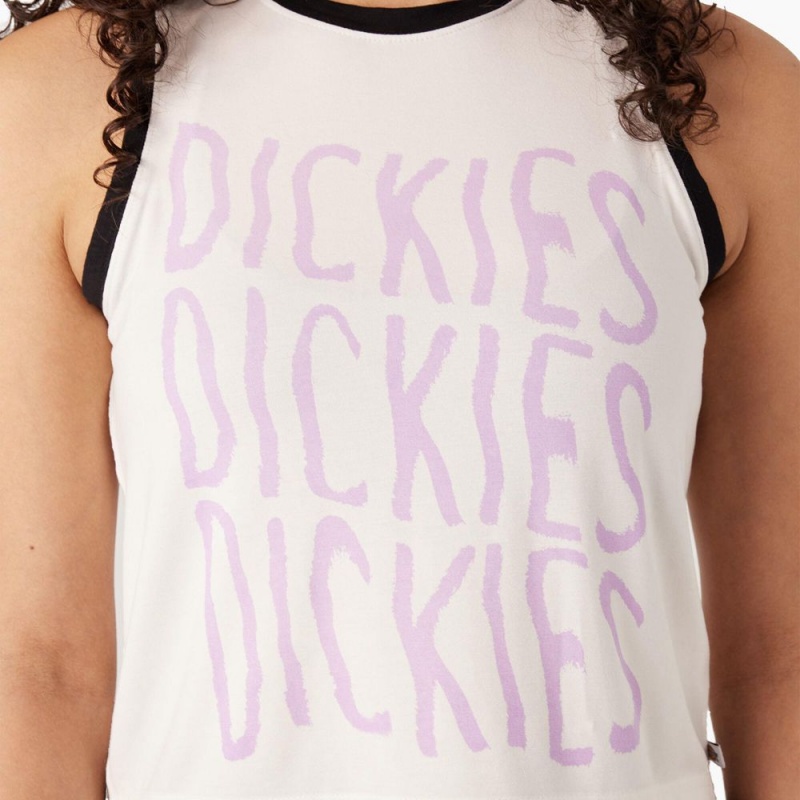 White Dickies Sporty Graphic Women's Tank Top | 653-JMYRFK