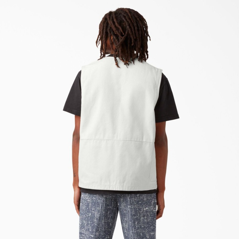 White Dickies Stonewashed Duck Carpenter Men's Vest | 097-OBKALS