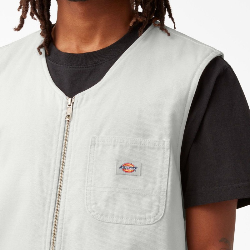 White Dickies Stonewashed Duck Carpenter Men's Vest | 097-OBKALS