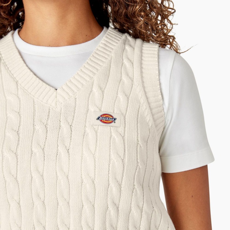 White Dickies Sweater Women's Vest | 083-AFZGQV