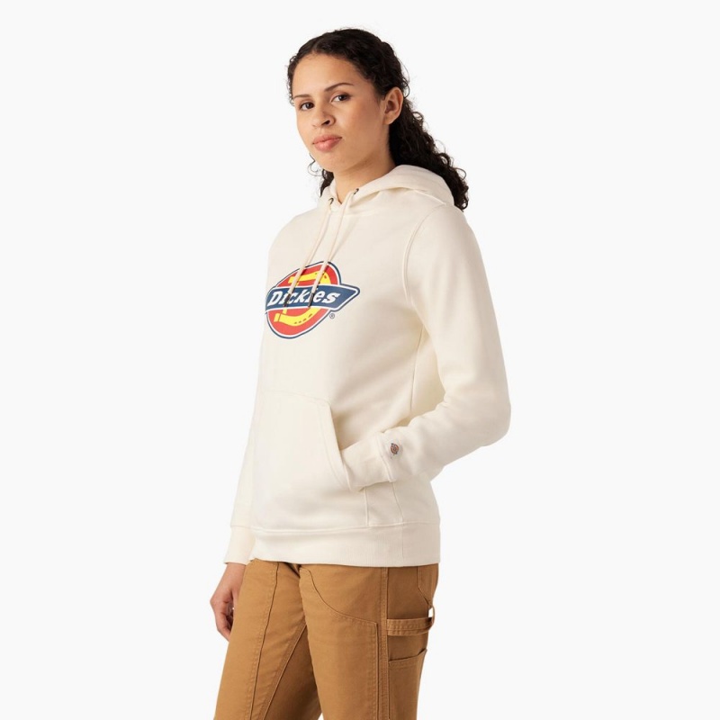 White Dickies Water Repellent Logo Women's Hoodie | 247-OLHNFE