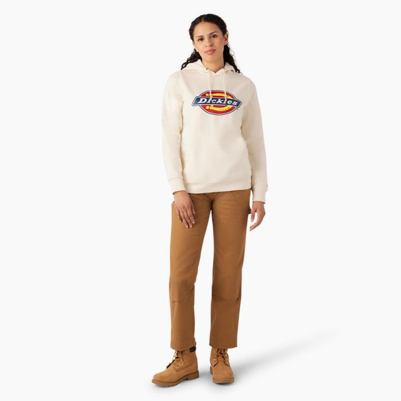 White Dickies Water Repellent Logo Women's Hoodie | 247-OLHNFE