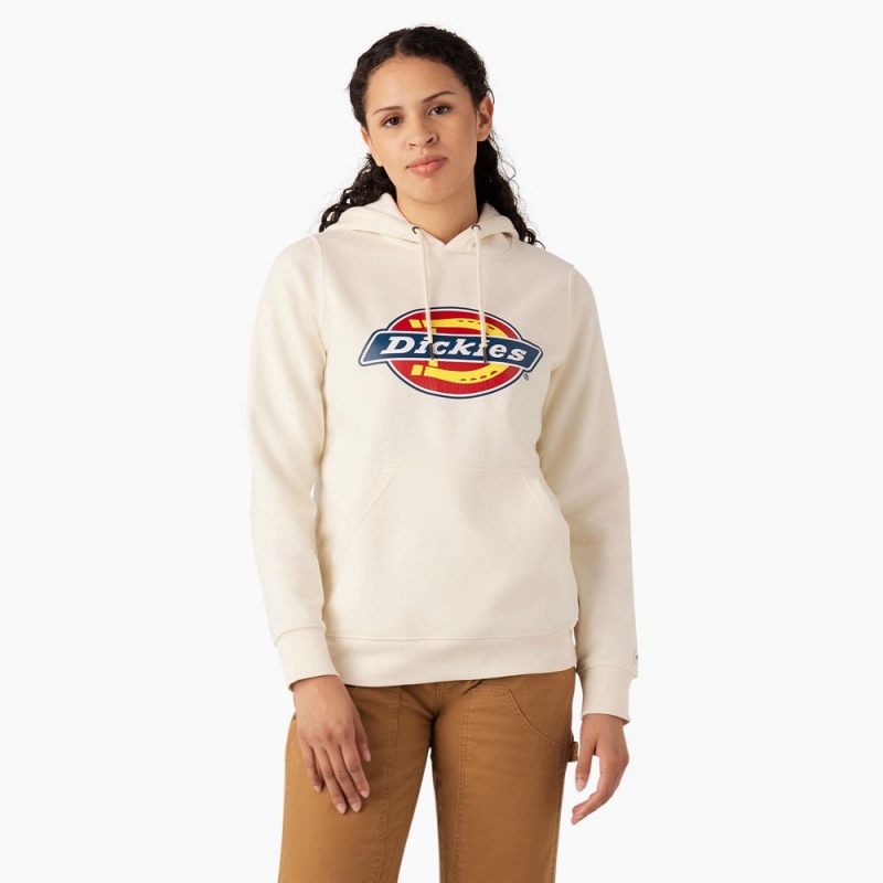 White Dickies Water Repellent Logo Women\'s Hoodie | 247-OLHNFE