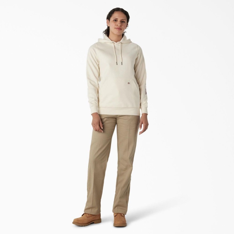 White Dickies Water Repellent Sleeve Logo Women's Hoodie | 539-JDBMKI