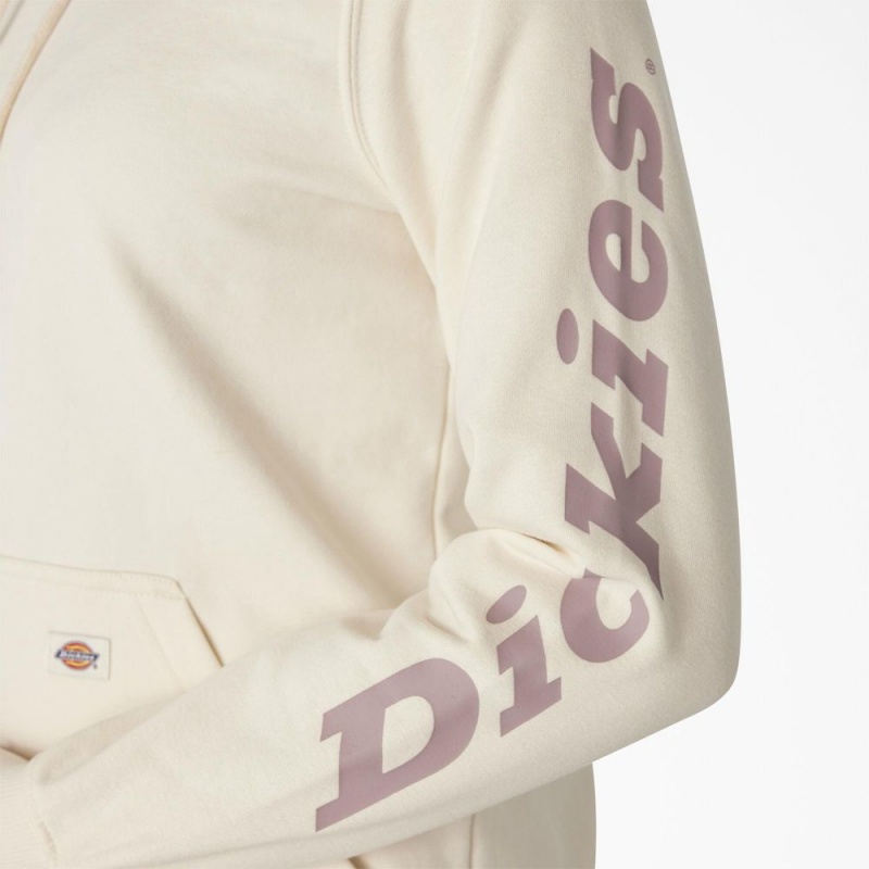 White Dickies Water Repellent Sleeve Logo Women's Hoodie | 539-JDBMKI