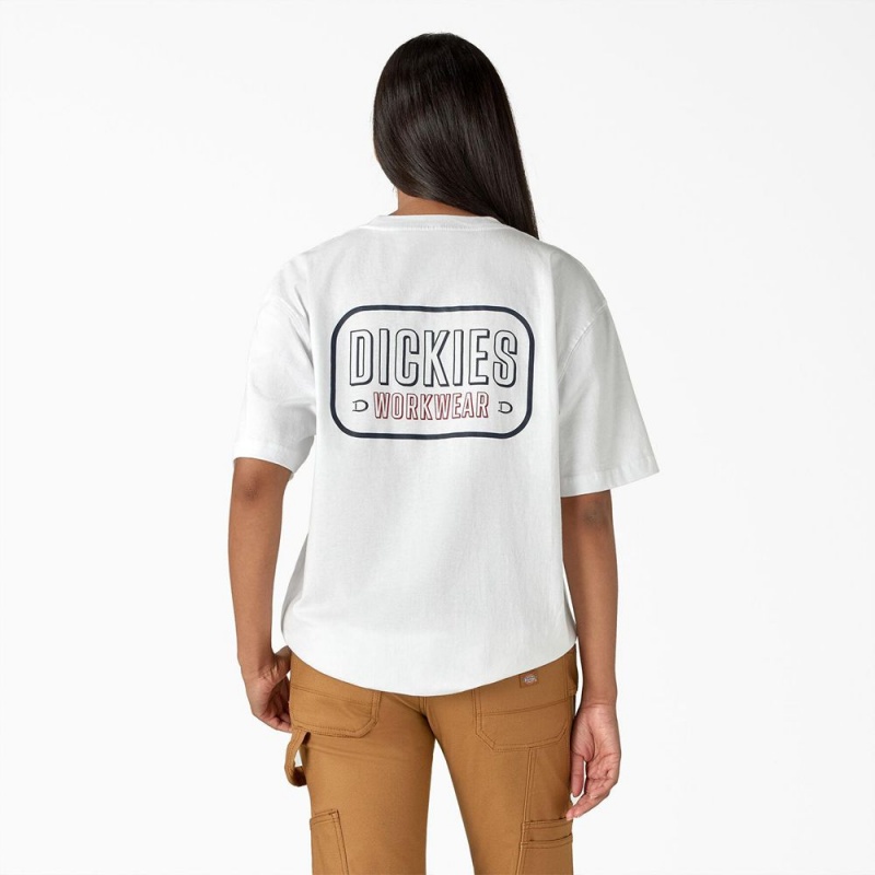 White Dickies Workwear Sign Heavyweight Men's T-Shirt | 862-OGUHBM