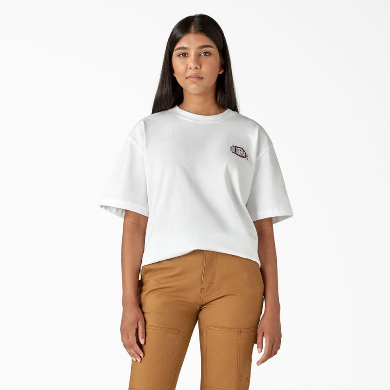 White Dickies Workwear Sign Heavyweight Women's T-Shirt | 479-KUZHGV