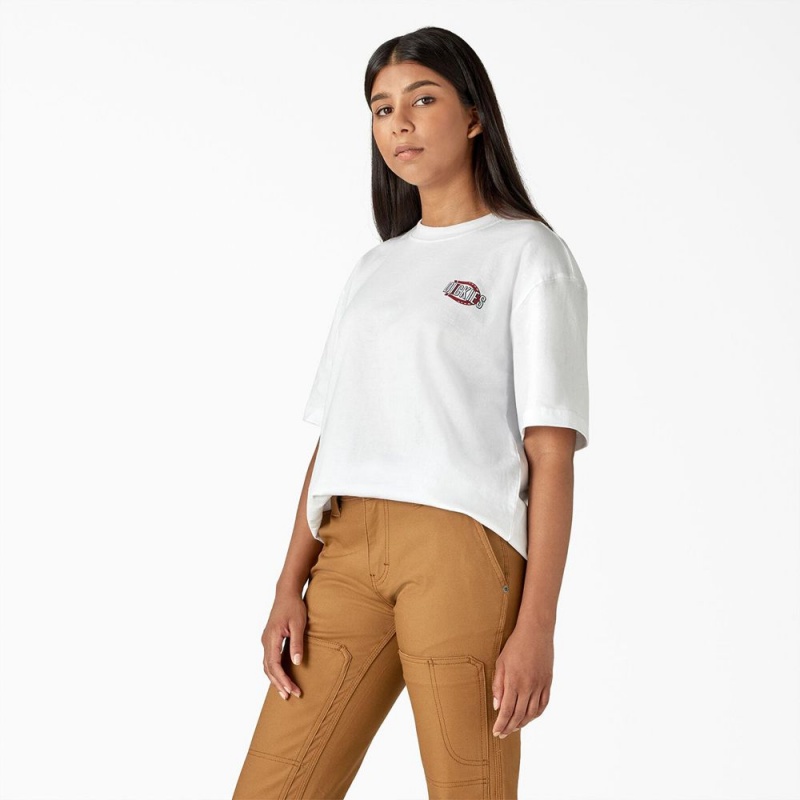 White Dickies Workwear Sign Heavyweight Women's T-Shirt | 479-KUZHGV