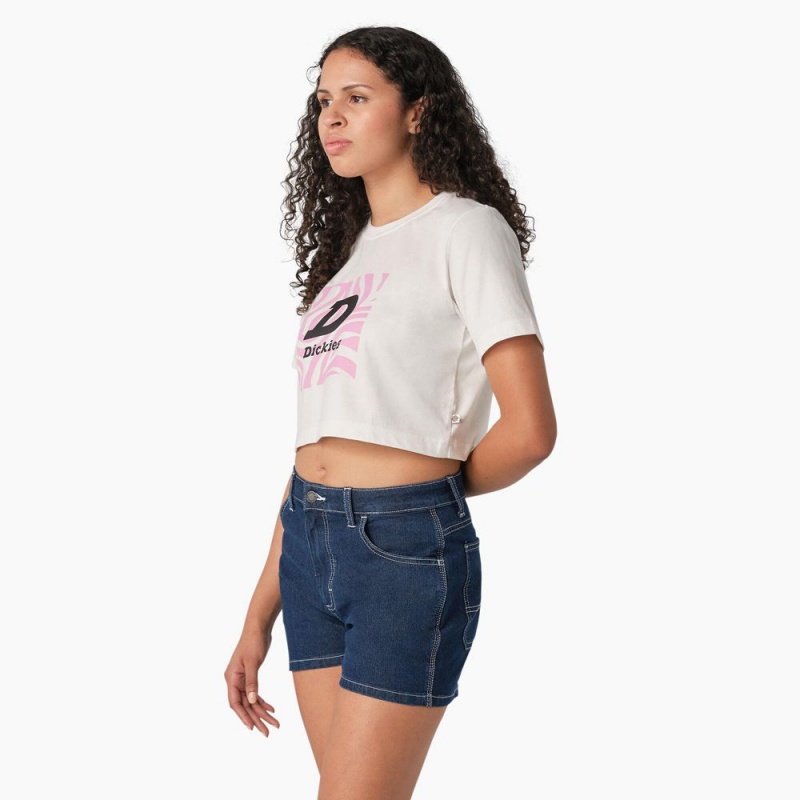 White Dickies Zebra Graphic Cropped Women's T-Shirt | 039-ZMWHQV