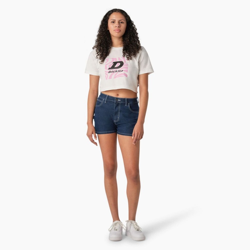 White Dickies Zebra Graphic Cropped Women's T-Shirt | 039-ZMWHQV