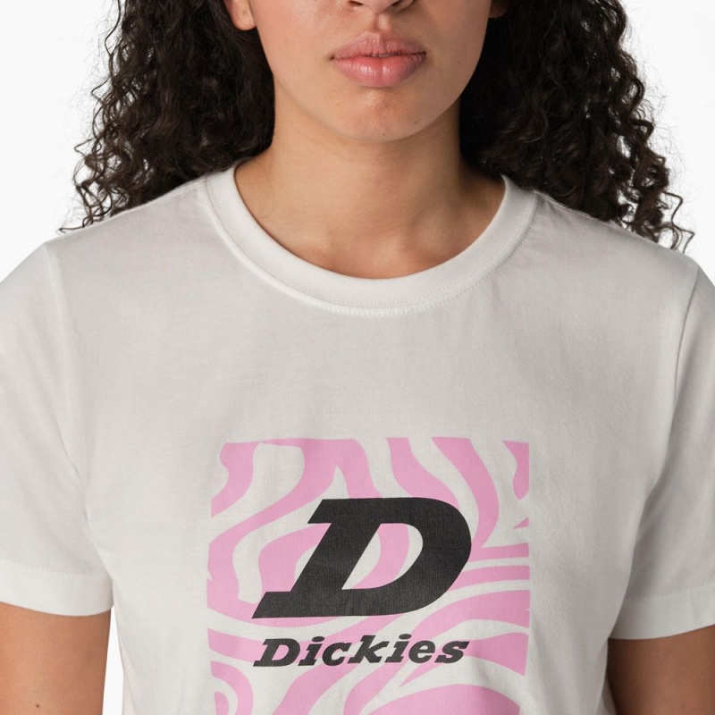 White Dickies Zebra Graphic Cropped Women's T-Shirt | 039-ZMWHQV