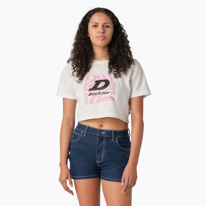 White Dickies Zebra Graphic Cropped Women\'s T-Shirt | 039-ZMWHQV