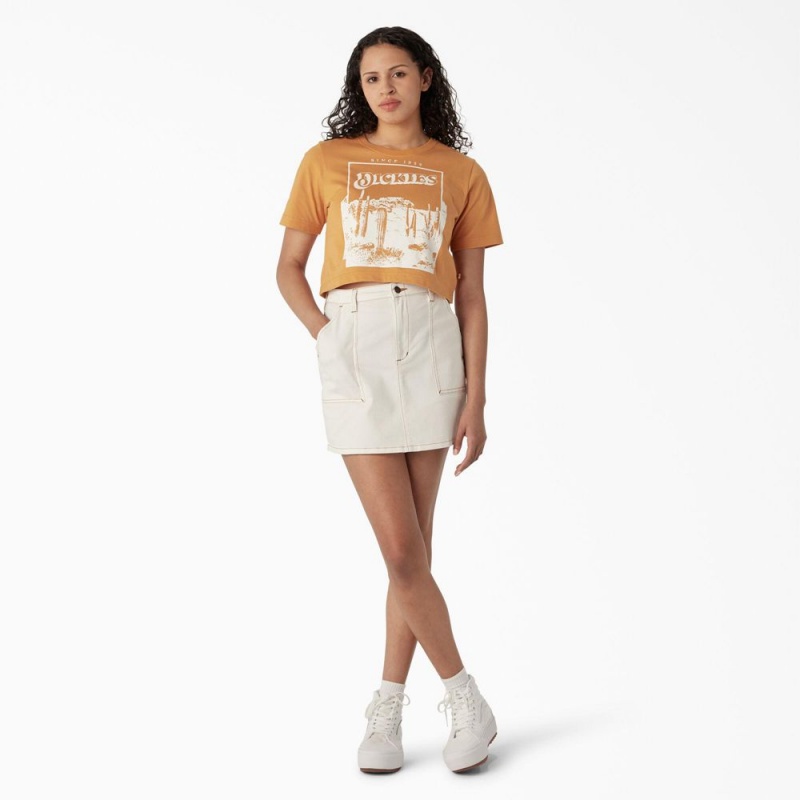 Yellow Dickies Desert Graphic Cropped Women's T-Shirt | 096-XMKWZN