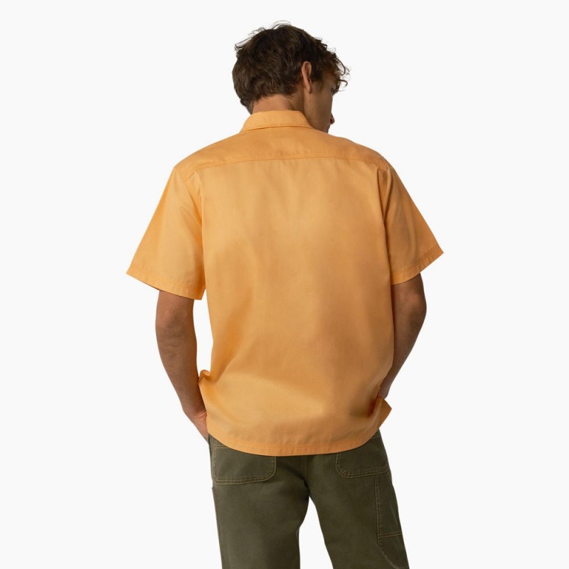 Yellow Dickies Madras Short Sleeve Men's Work Shirts | 683-SODHNW