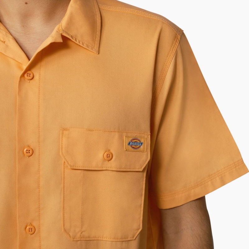 Yellow Dickies Madras Short Sleeve Men's Work Shirts | 683-SODHNW