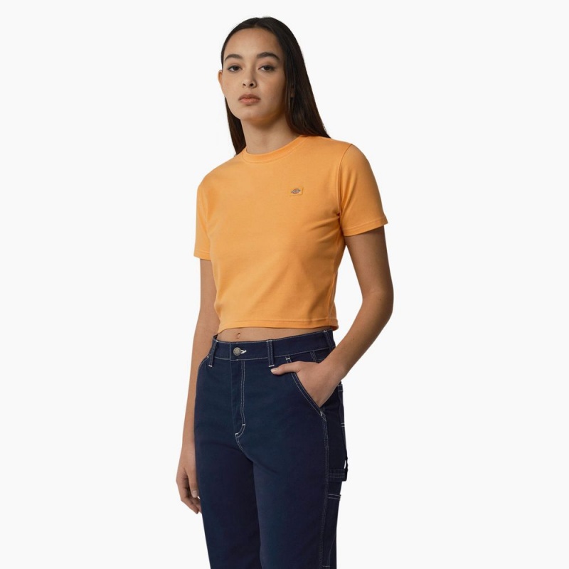 Yellow Dickies Maple Valley Cropped Women's T-Shirt | 241-OLWEGS