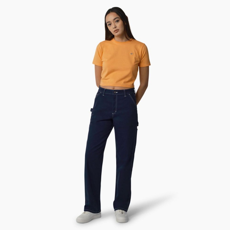 Yellow Dickies Maple Valley Cropped Women's T-Shirt | 241-OLWEGS