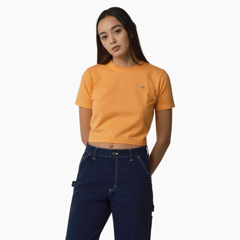 Yellow Dickies Maple Valley Cropped Women\'s T-Shirt | 241-OLWEGS