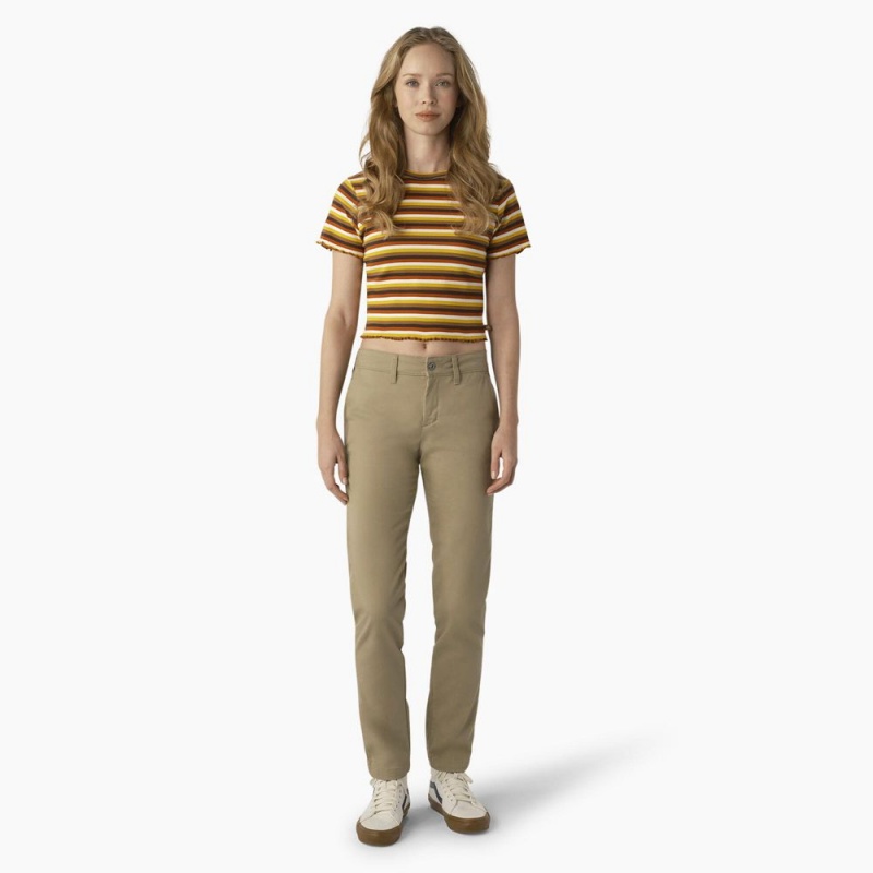 Yellow Dickies Striped Cropped Baby Women's T-Shirt | 486-VKLMXN