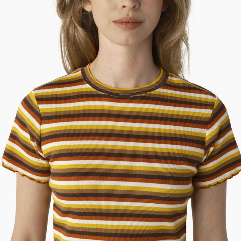 Yellow Dickies Striped Cropped Baby Women's T-Shirt | 486-VKLMXN