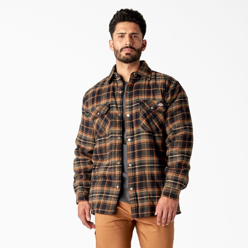 Yellow Dickies Water Repellent Fleece-Lined Flannel Shirt Men\'s Jacket | 548-FEXSPN